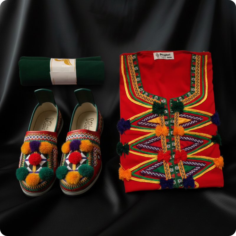 طقم أمازيغي كامل – قميص مزخرف + حزام تقليدي