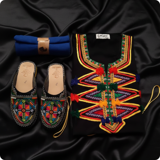 طقم أمازيغي كامل – قميص مزخرف + حزام تقليدي