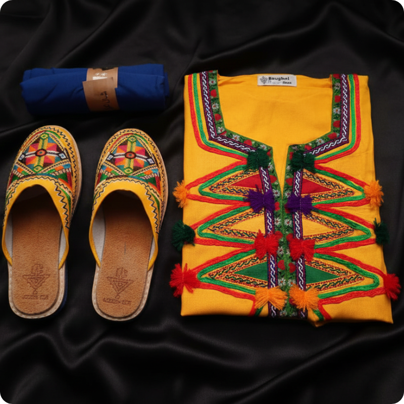 طقم أمازيغي كامل – قميص مزخرف + حزام تقليدي